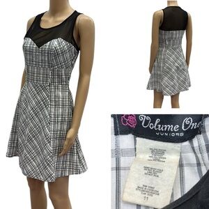 Volume One Sleeveless Mesh Top Plaid Bottom Wide Belt Loop Dress Juniors 11